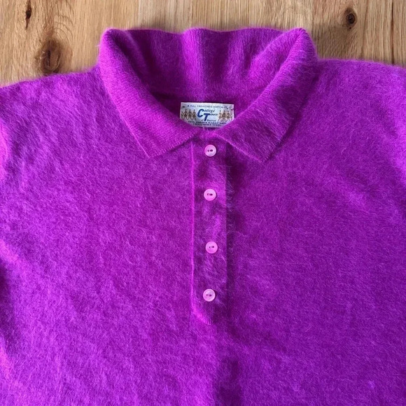 Vintage Angora Rabbit Hair & Lambswool 3/4 Sleeve Purple Sweater College Town - Picture 2 of 10